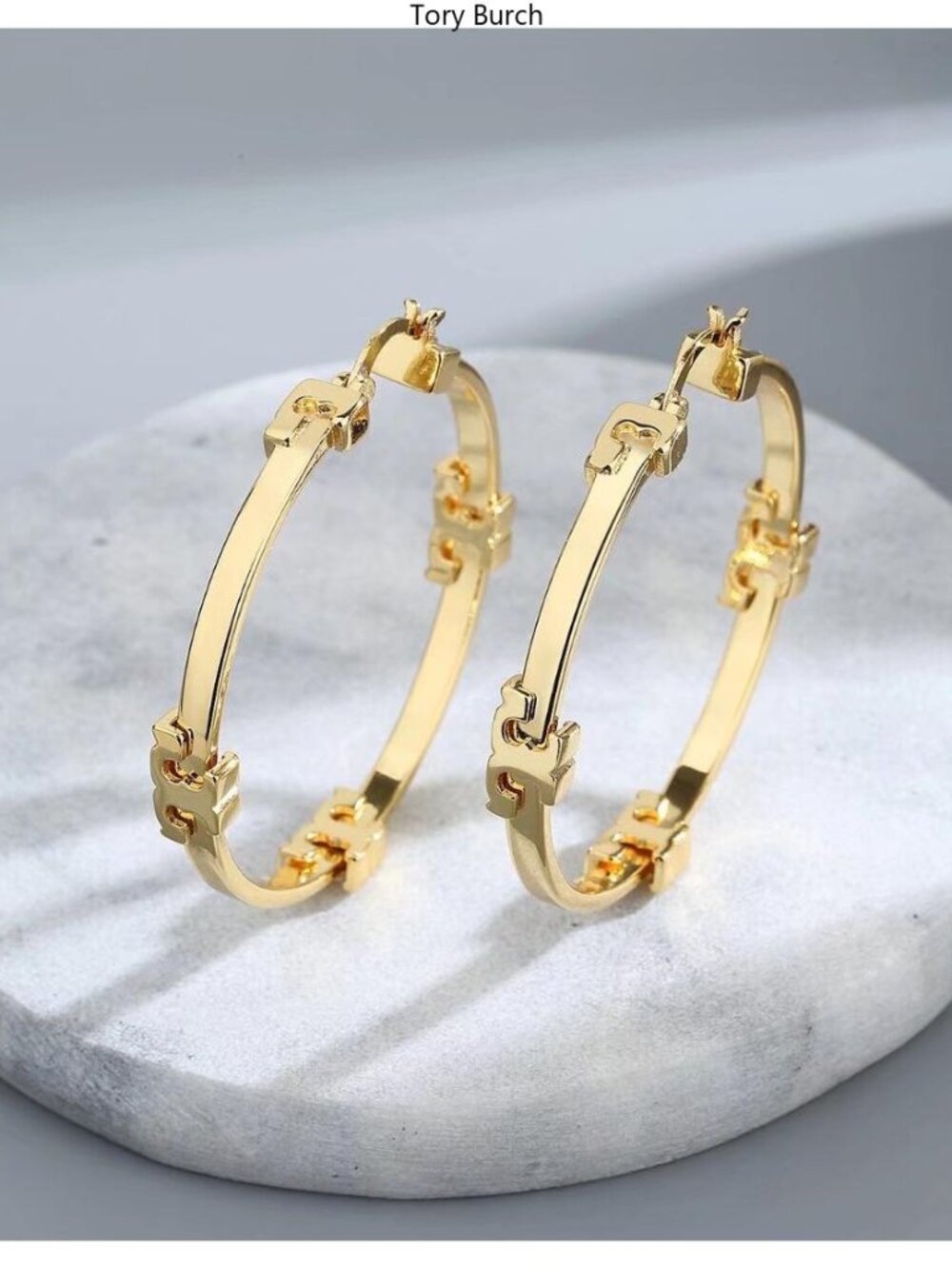 Tory Burch Gold Logo Hoop Bracelet Pair